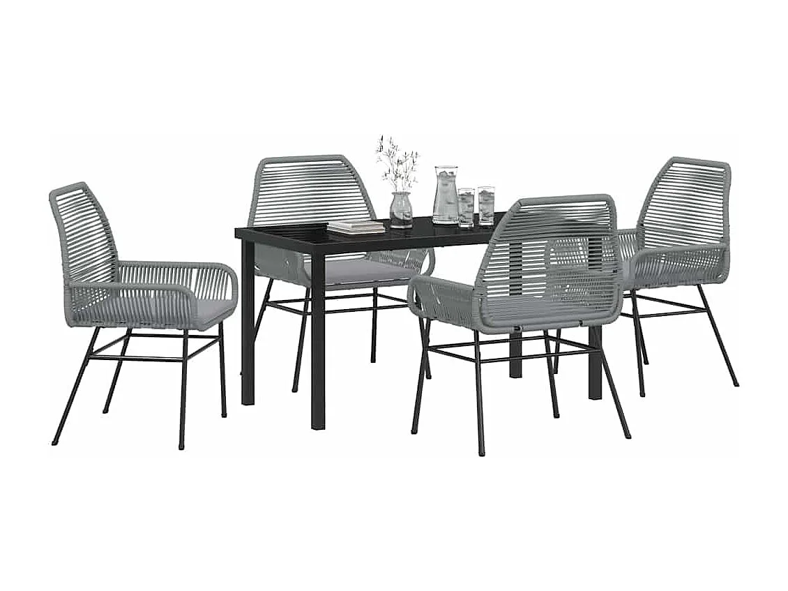 Set da pranzo da giardino 5 pezzi con cuscini grigi in polyrattan