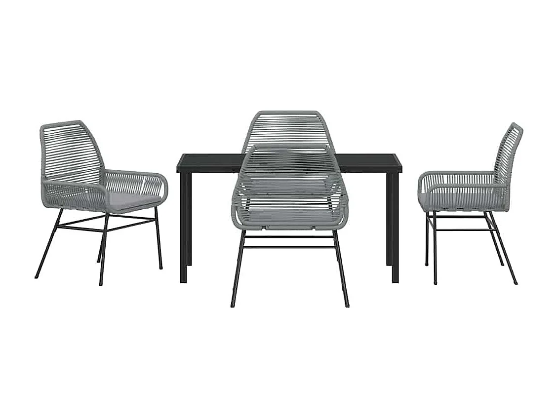 Set da pranzo da giardino 5 pezzi con cuscini grigi in polyrattan