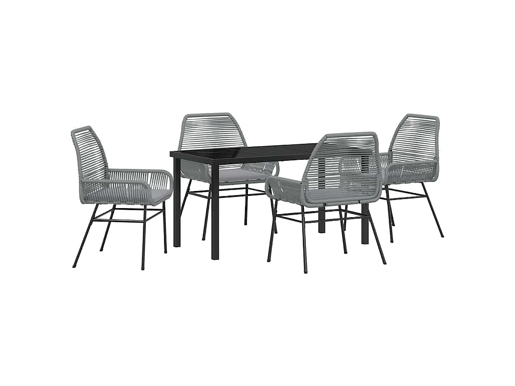 Ensemble de salle à manger de jardin 5 pièces avec coussins gris en poly rotin