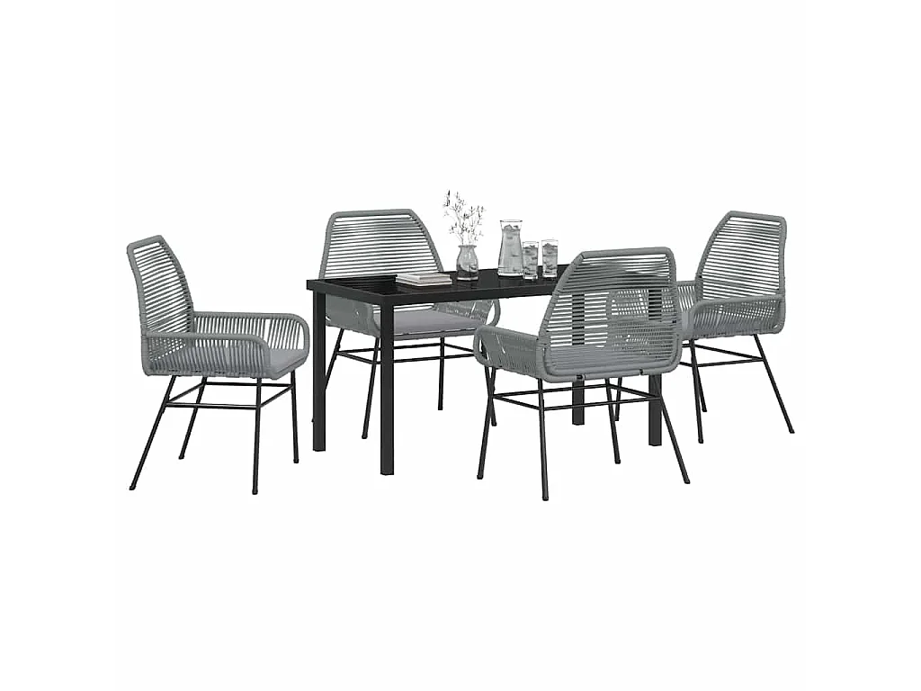 Ensemble de salle à manger de jardin 5 pièces avec coussins gris en poly rotin