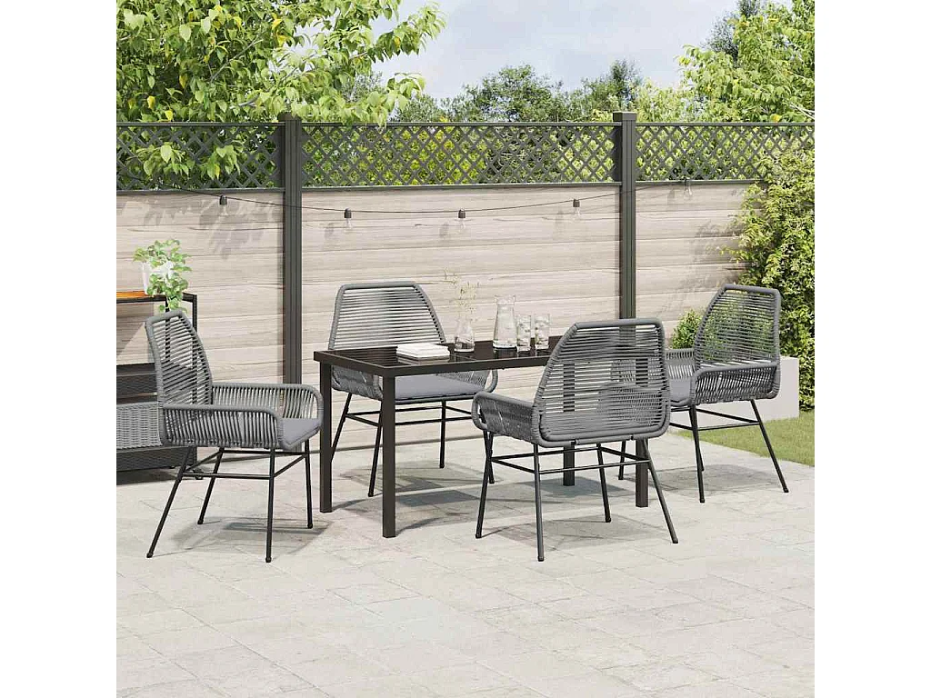 Ensemble de salle à manger de jardin 5 pièces avec coussins gris en poly rotin