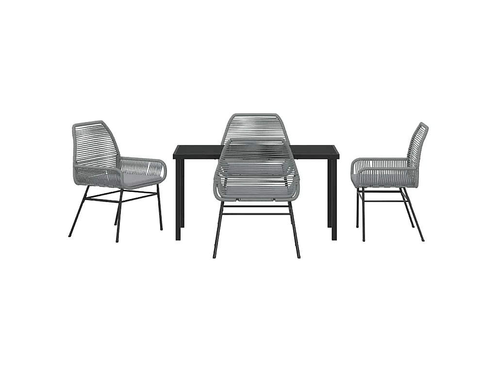 Ensemble de salle à manger de jardin 5 pièces avec coussins gris en poly rotin