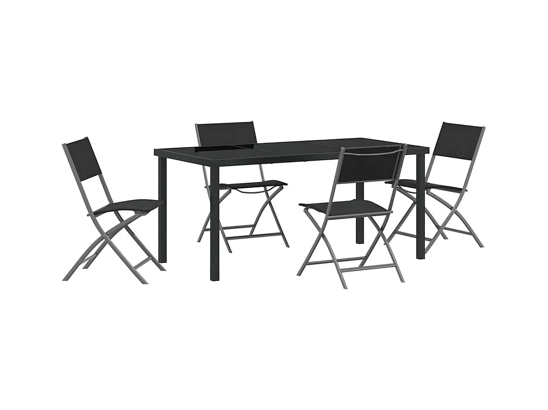 Set da pranzo da giardino 5 pezzi in tessuto textilene nero e acciaio