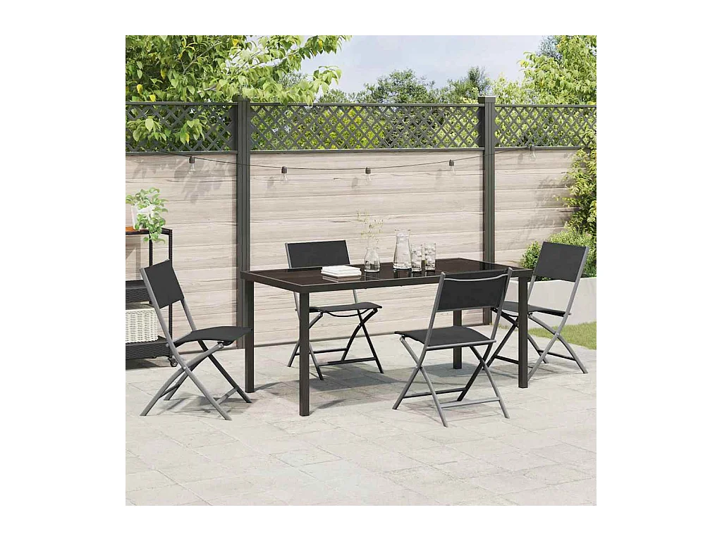 Set da pranzo da giardino 5 pezzi in tessuto textilene nero e acciaio