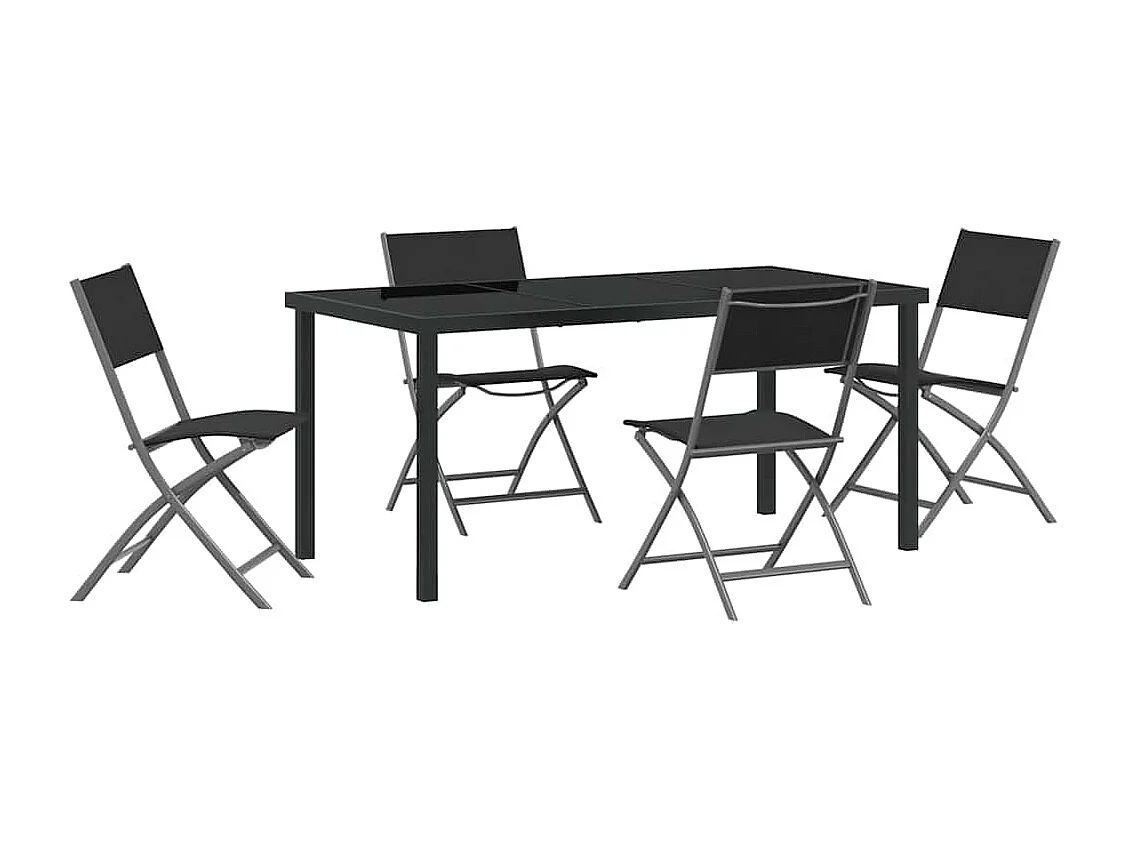 Ensemble de salle à manger de jardin 5 pièces Noir Tissu textilène et Acier