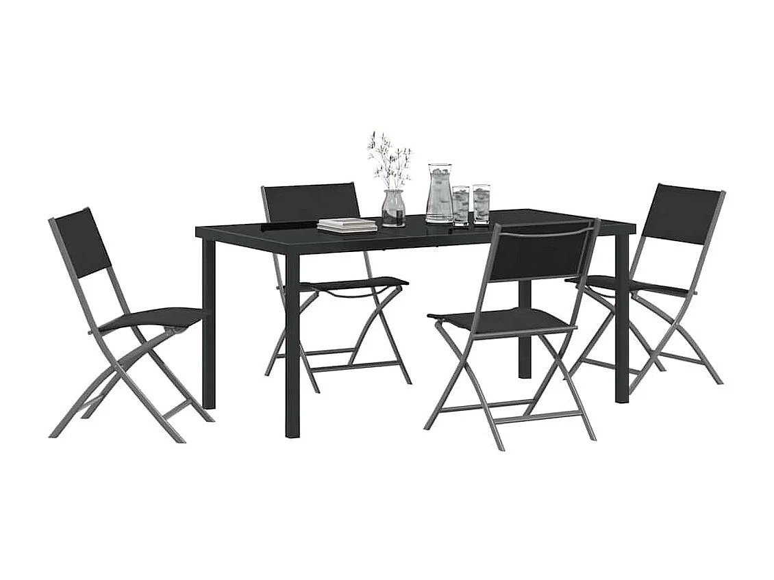 Ensemble de salle à manger de jardin 5 pièces Noir Tissu textilène et Acier