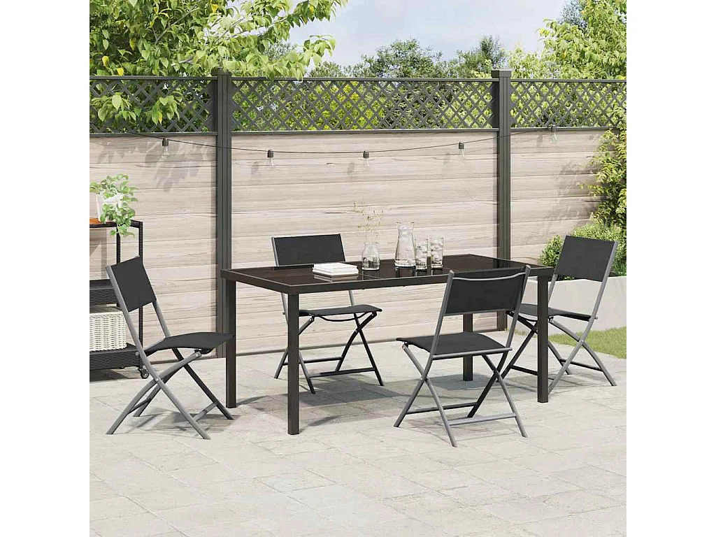 Ensemble de salle à manger de jardin 5 pièces Noir Tissu textilène et Acier