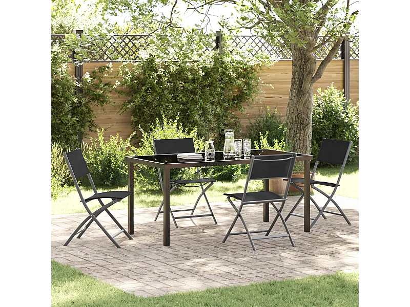 5-teiliges Garten-Essset, schwarzer Textilene-Stoff und Stahl
