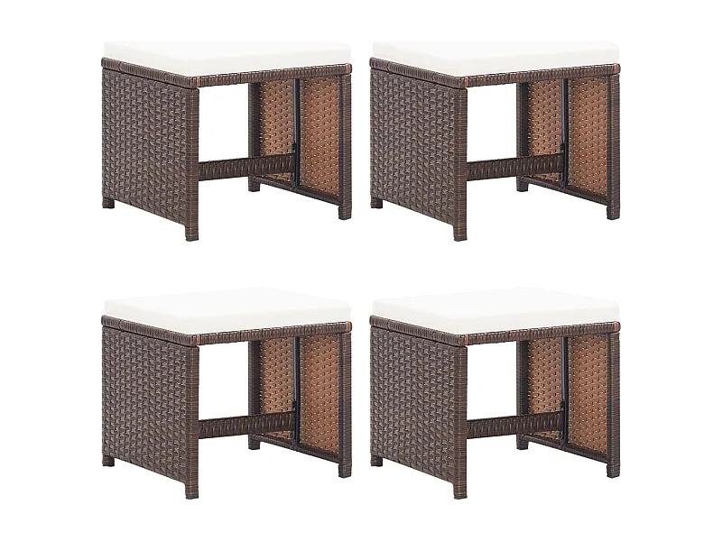 Gartenhocker 4er Set und Kissen Braunes gewebtes Harz
