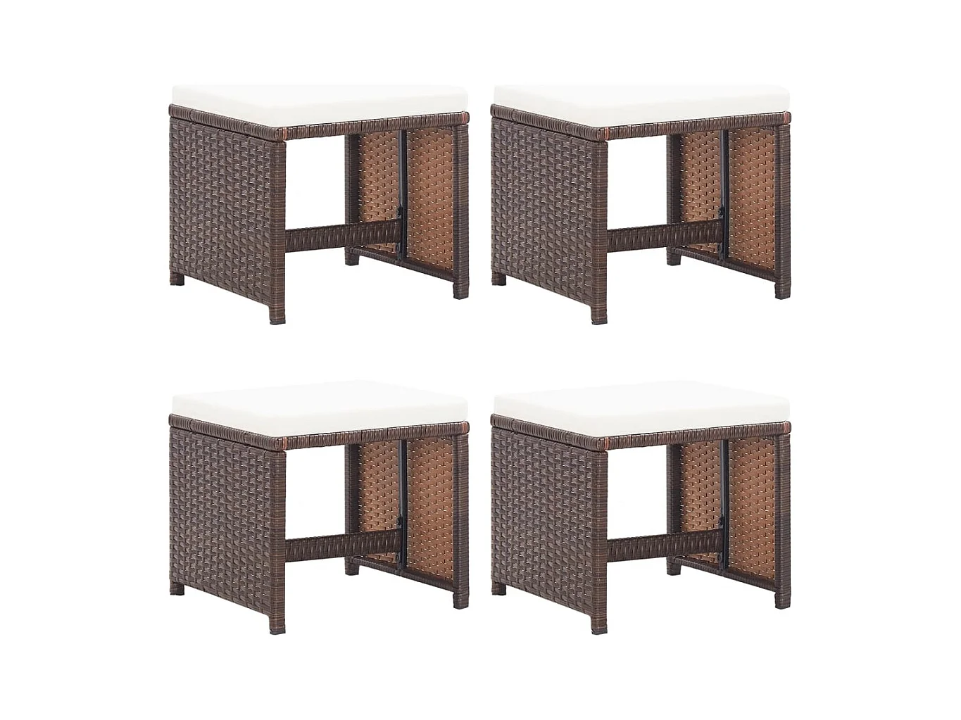 Tabourets de jardin lot de 4 et coussins Résine tressée Marron