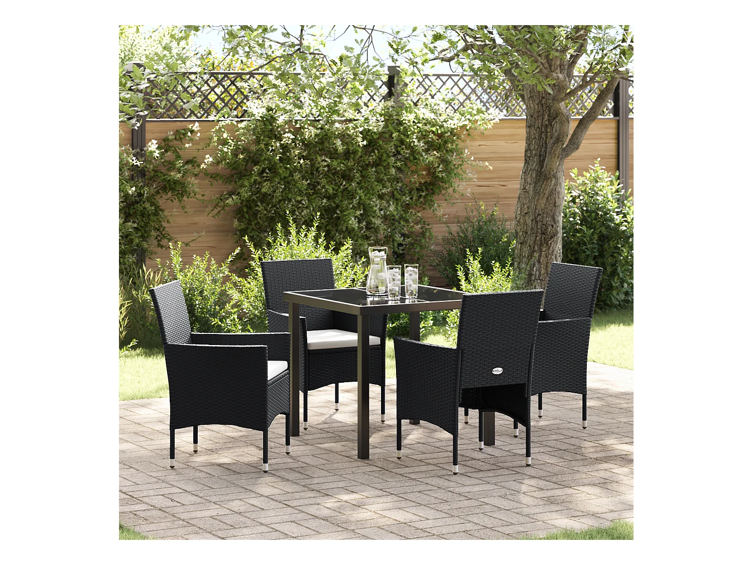 5-teiliges Garten-Essset, schwarzes synthetisches Rattan