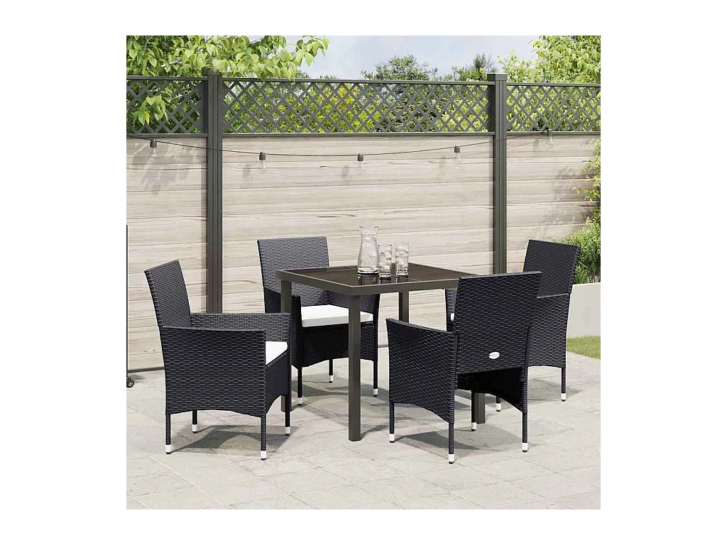 5-teiliges Garten-Essset, schwarzes synthetisches Rattan