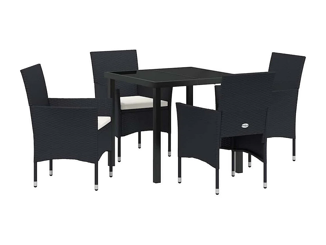 5-teiliges Garten-Essset, schwarzes synthetisches Rattan