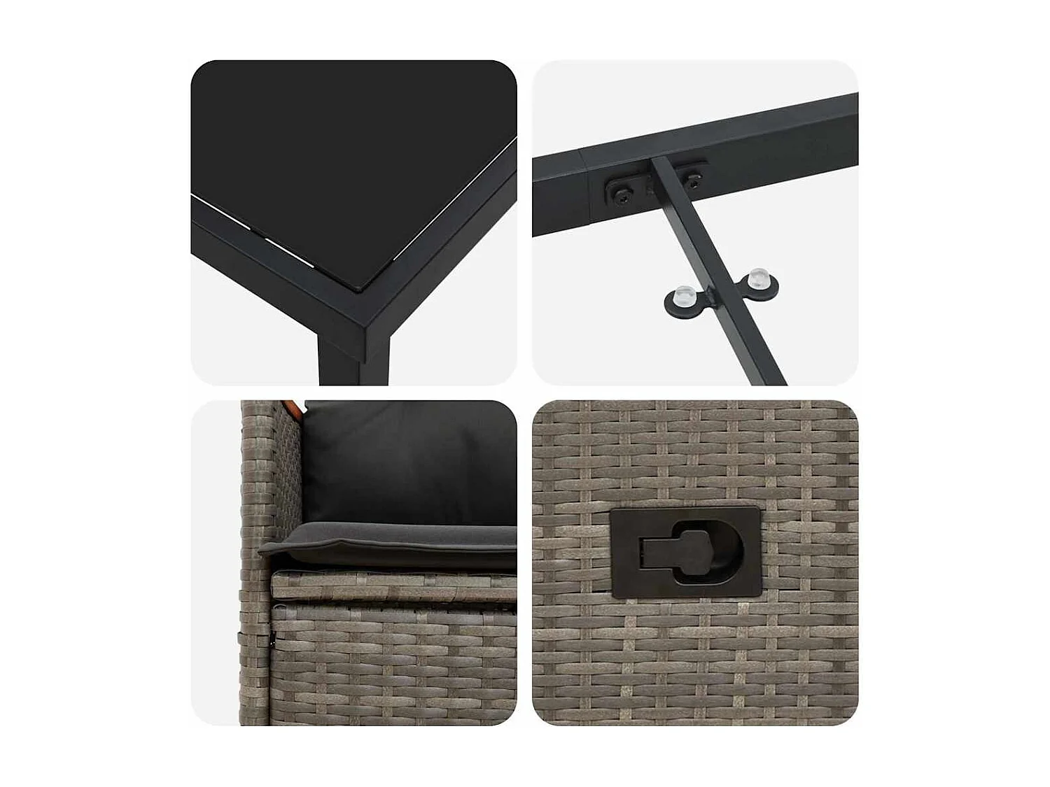 Set da pranzo da giardino 3 pezzi con cuscini in polyrattan grigio