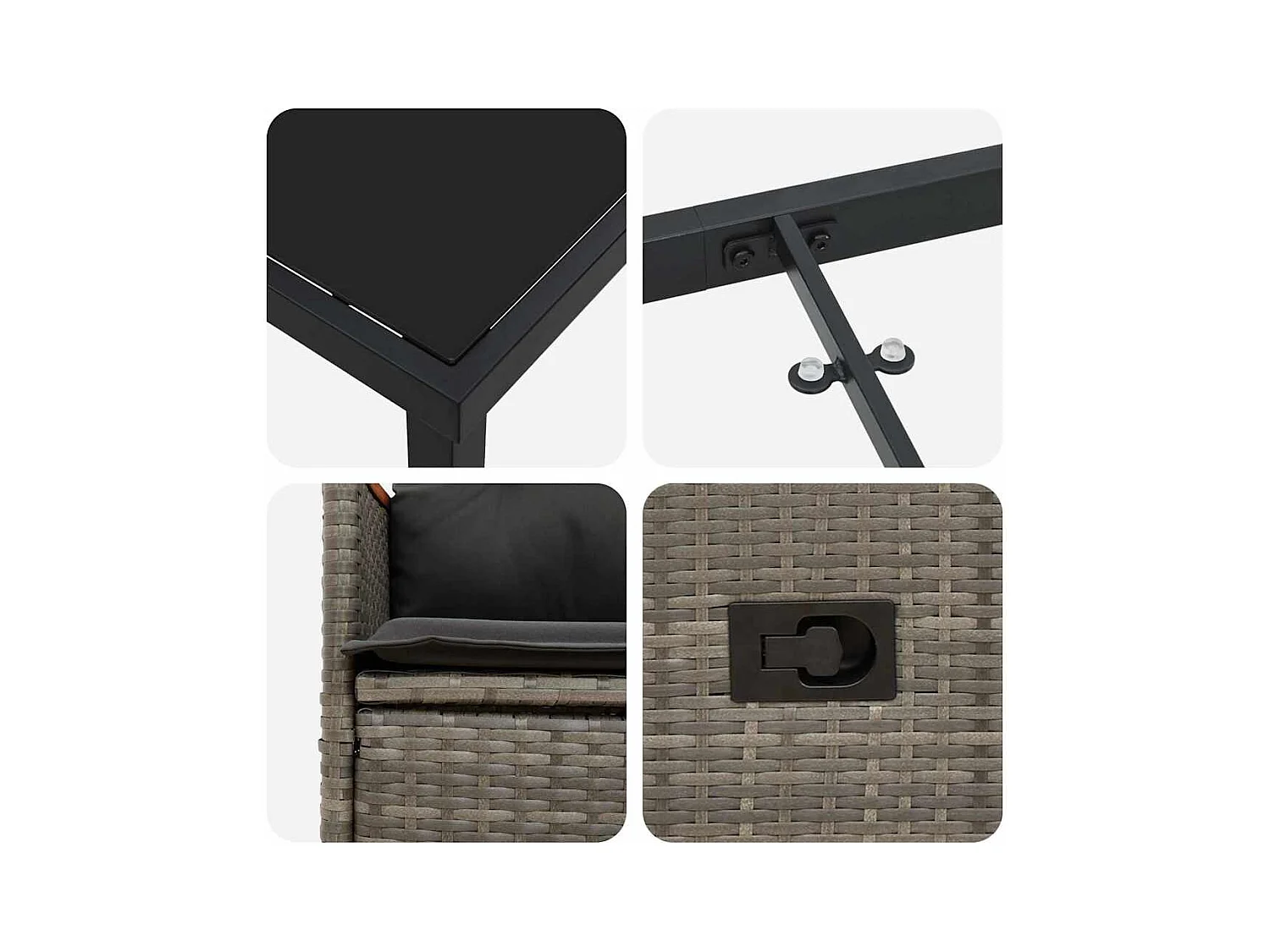 Set de 3 Pièces pour Dîner de Jardin avec Coussins Gris en Rattan Poly