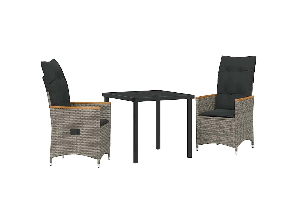 Set de 3 Pièces pour Dîner de Jardin avec Coussins Gris en Rattan Poly