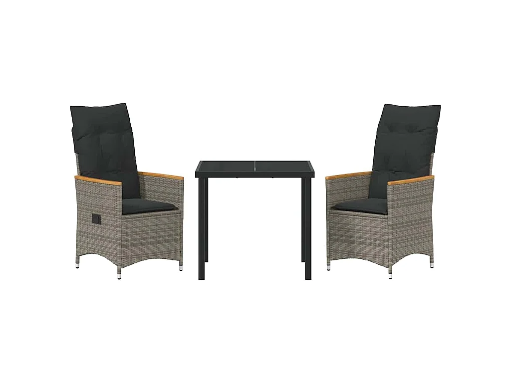 Set de 3 Pièces pour Dîner de Jardin avec Coussins Gris en Rattan Poly