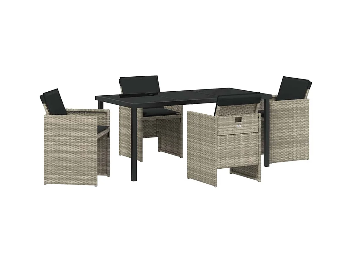 Set da pranzo da giardino 5 pezzi con cuscini in polyrattan grigio chiaro