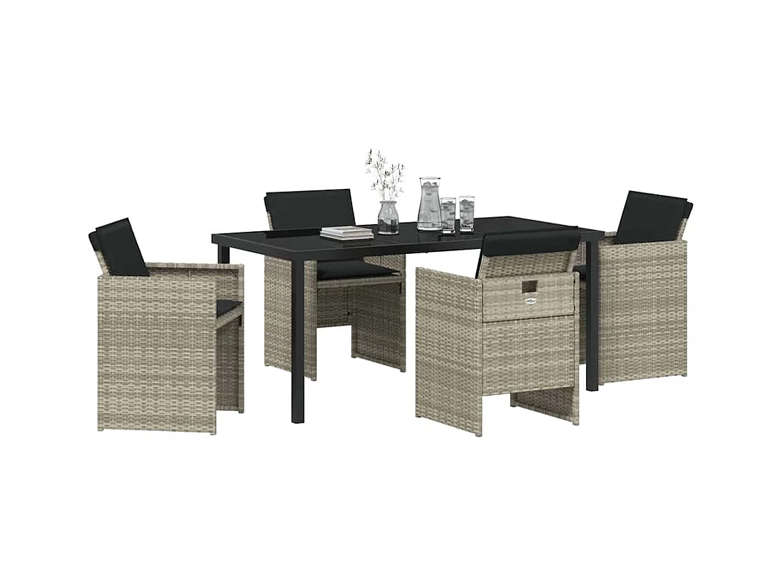 Set da pranzo da giardino 5 pezzi con cuscini in polyrattan grigio chiaro