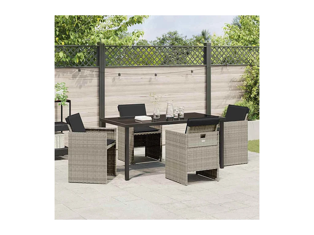 Set da pranzo da giardino 5 pezzi con cuscini in polyrattan grigio chiaro