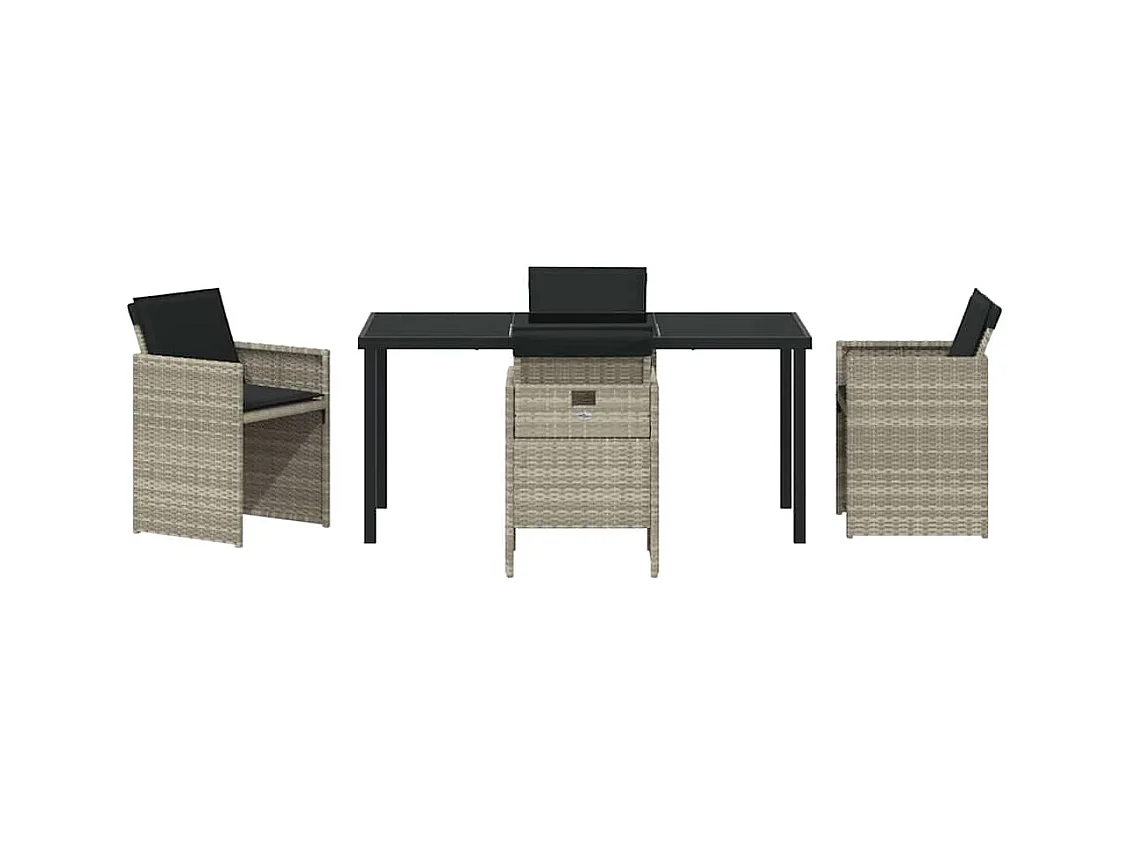 Set da pranzo da giardino 5 pezzi con cuscini in polyrattan grigio chiaro