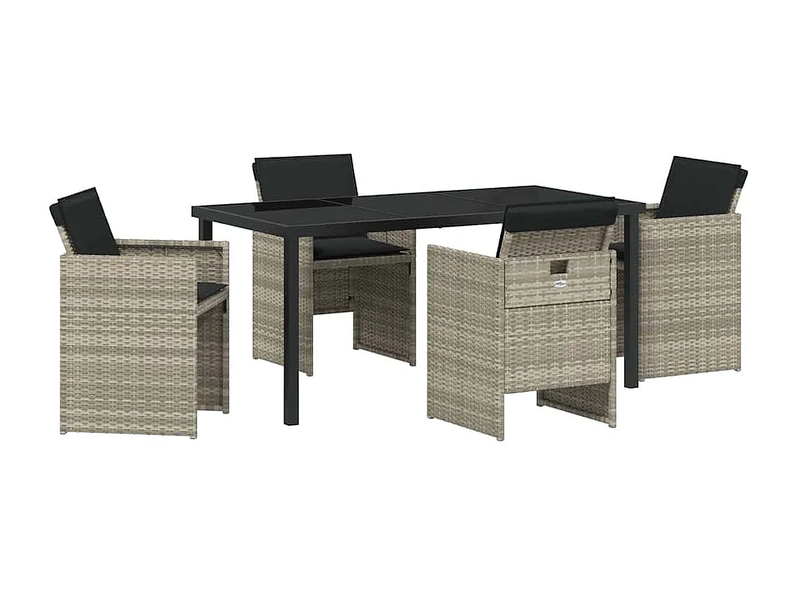 Ensemble de salle à manger jardin 5 pièces avec coussins gris clair poly rattan