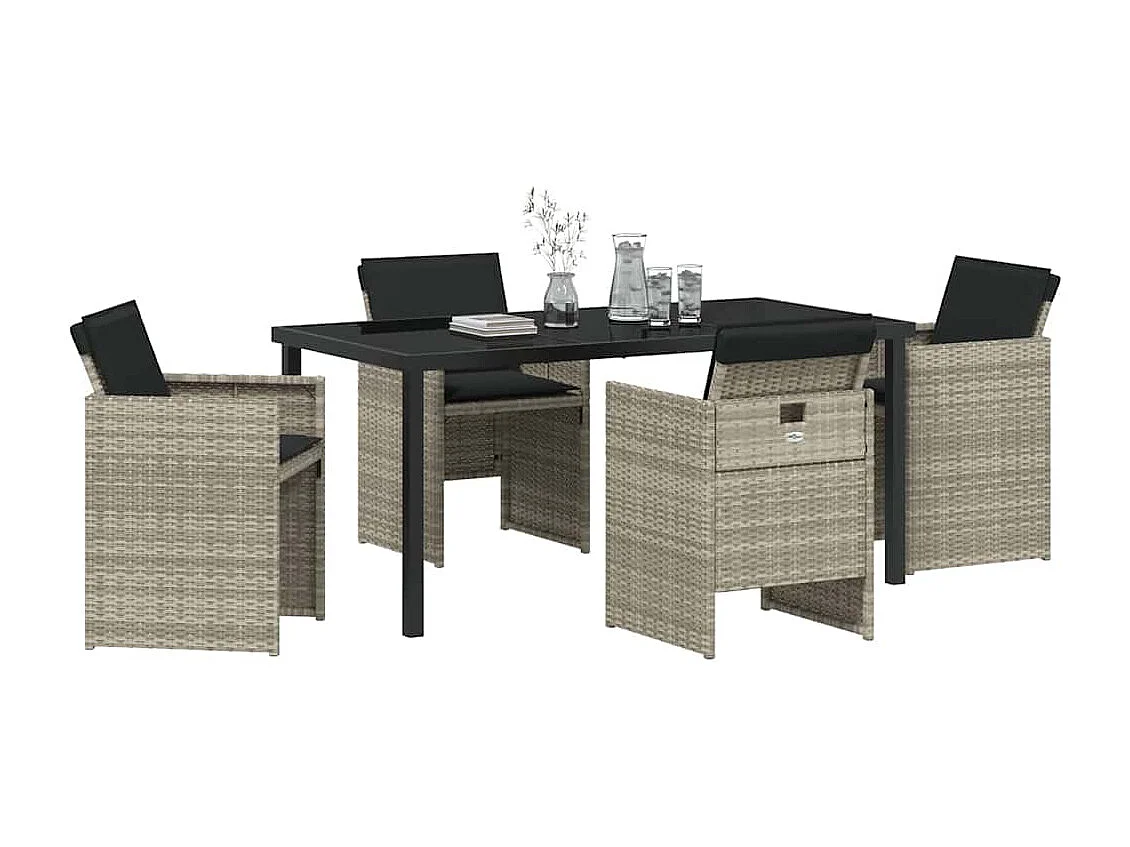 Ensemble de salle à manger jardin 5 pièces avec coussins gris clair poly rattan