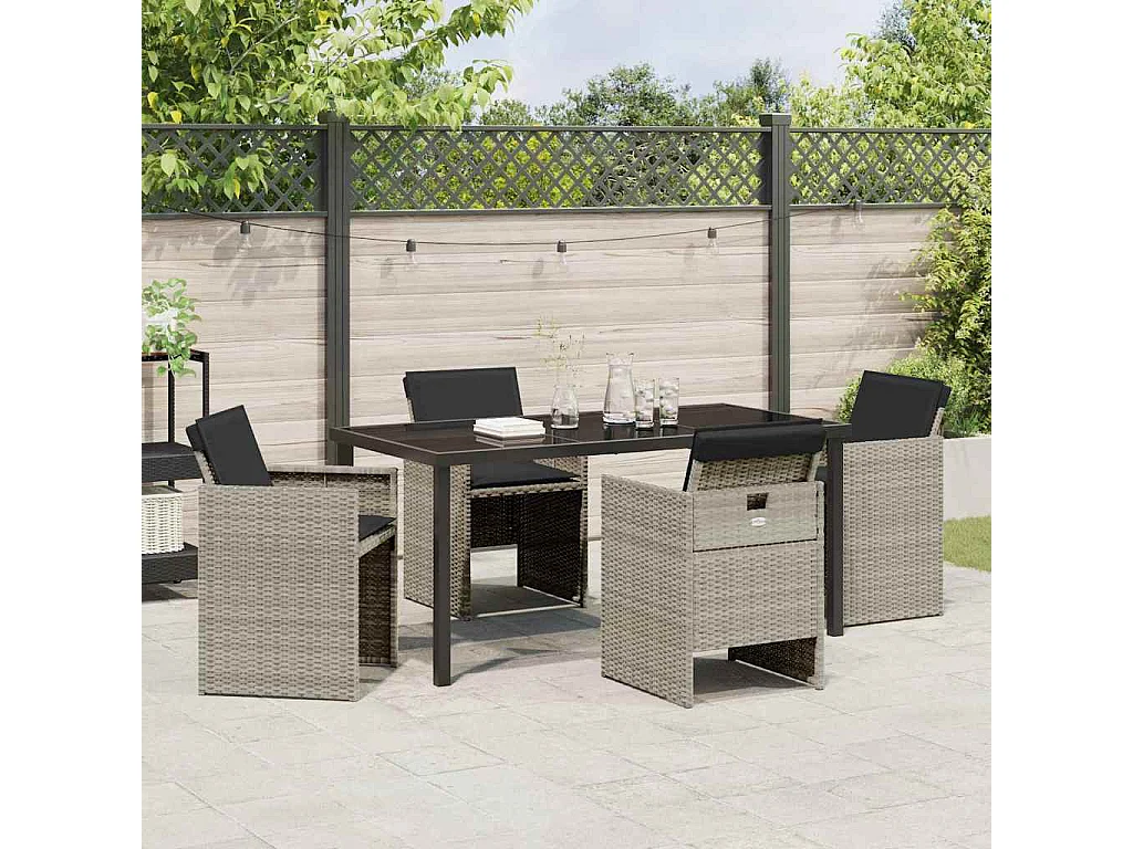 Ensemble de salle à manger jardin 5 pièces avec coussins gris clair poly rattan