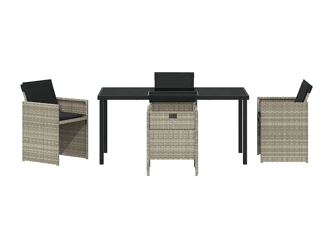 Ensemble de salle à manger jardin 5 pièces avec coussins gris clair poly rattan