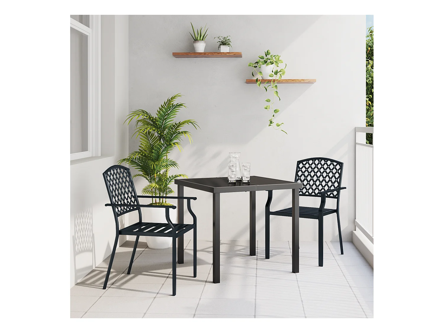Ensemble de salle à manger de jardin 3 pièces en acier anthracite