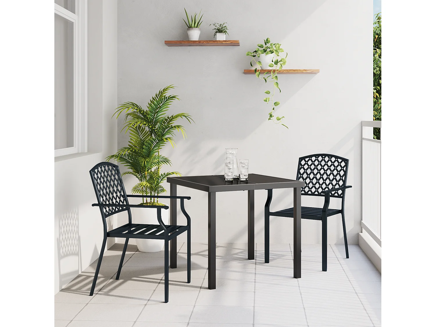 Conjunto de comedor de jardín de 3 piezas en acero antracita