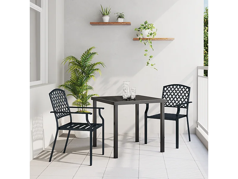 Ensemble de salle à manger de jardin 3 pièces en acier anthracite