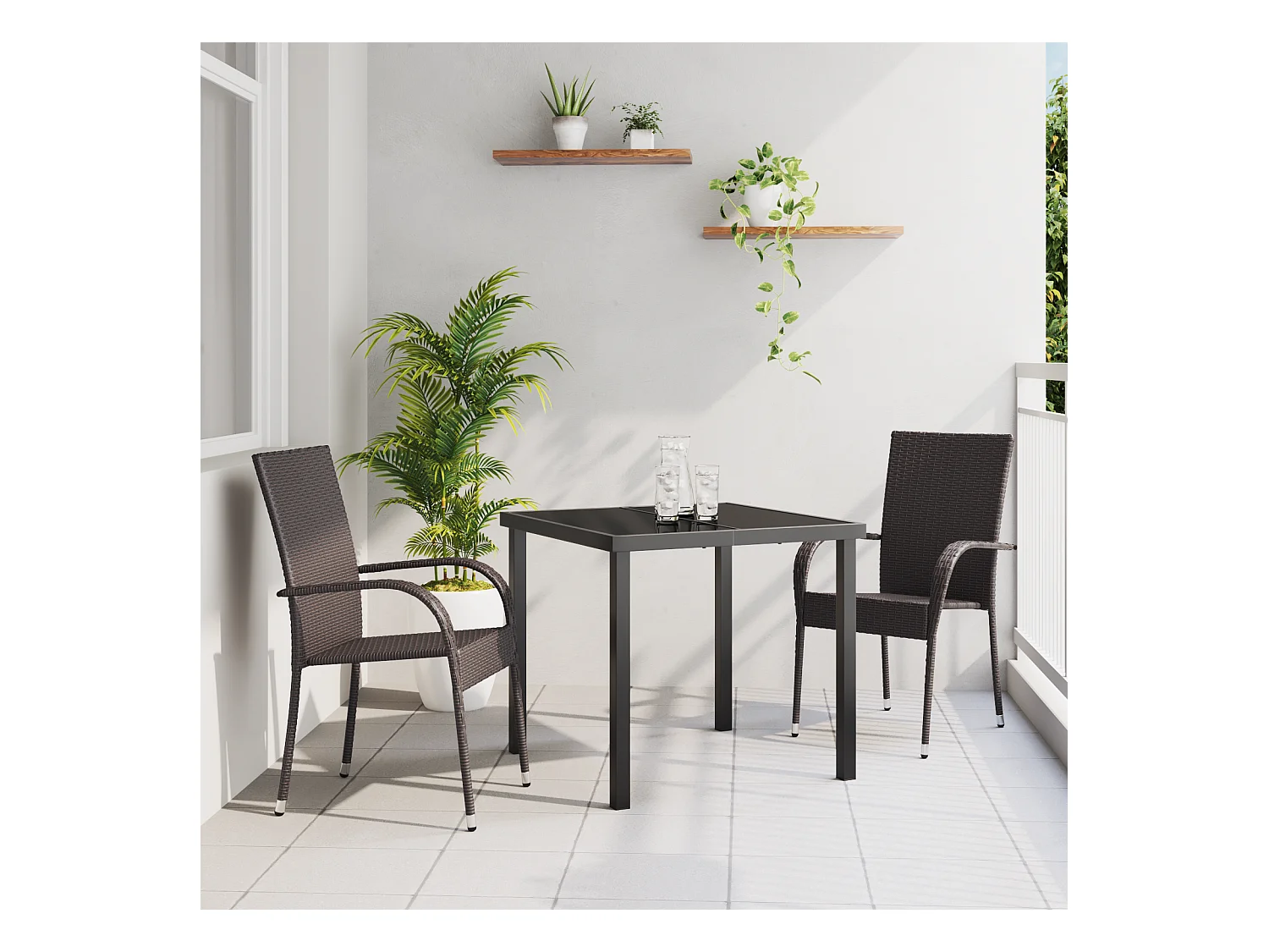 Set da giardino in polyrattan marrone da 3 pezzi