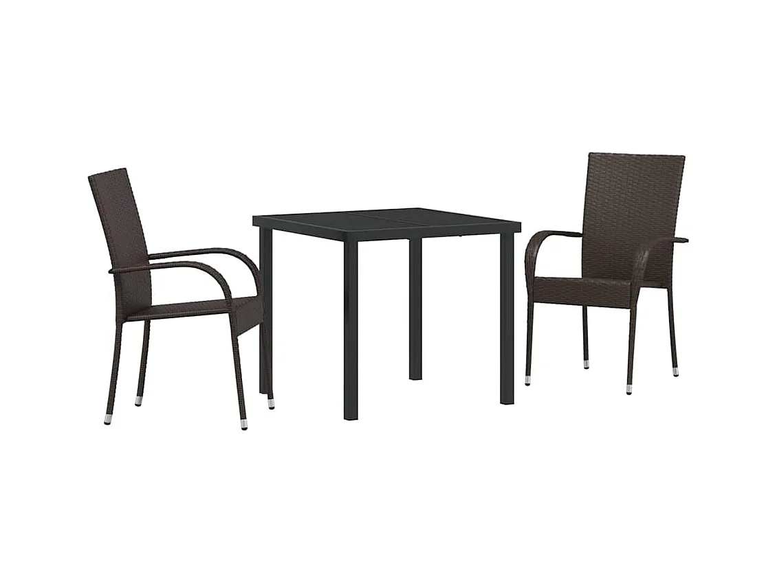 Set da giardino in polyrattan marrone da 3 pezzi