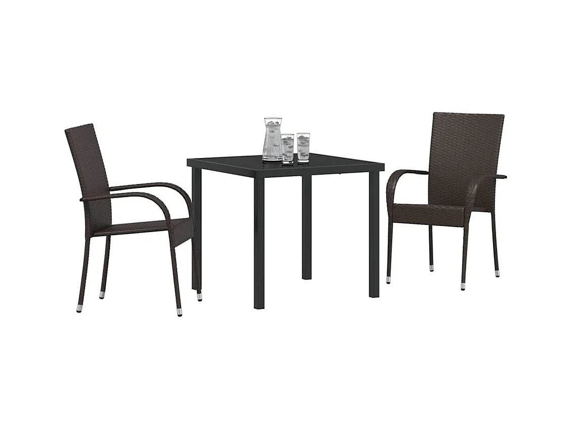 Set da giardino in polyrattan marrone da 3 pezzi