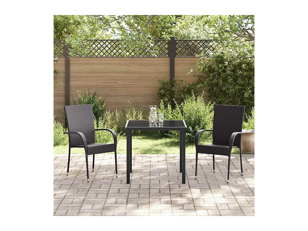 Set da giardino in polyrattan marrone da 3 pezzi