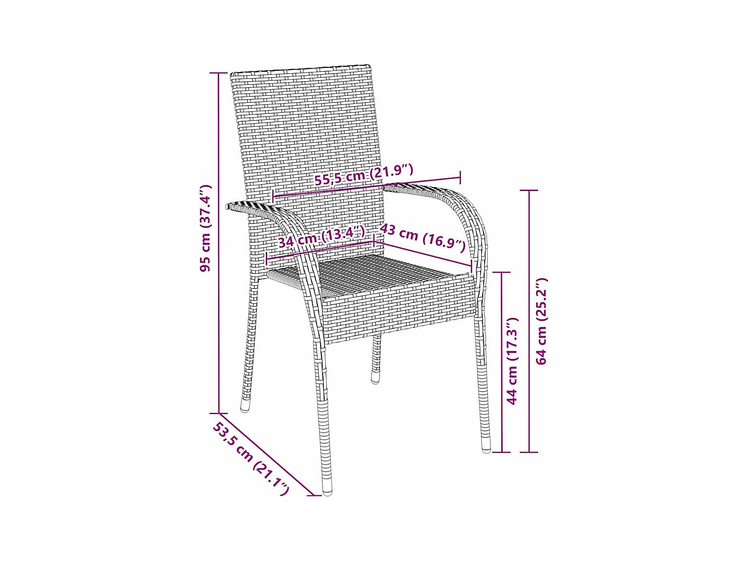 Set da giardino in polyrattan marrone da 3 pezzi