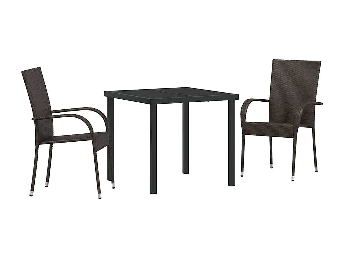 Ensemble de jardin 3 pièces en poly rattan marron