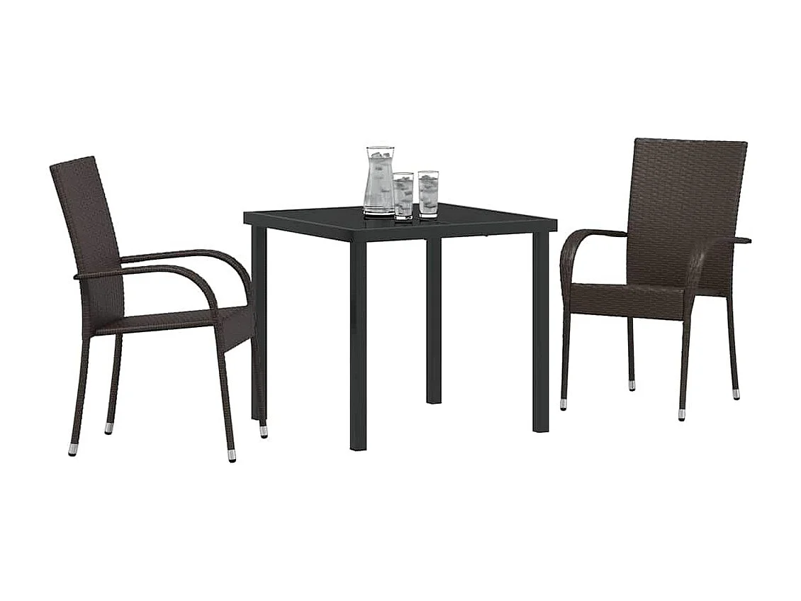 Ensemble de jardin 3 pièces en poly rattan marron