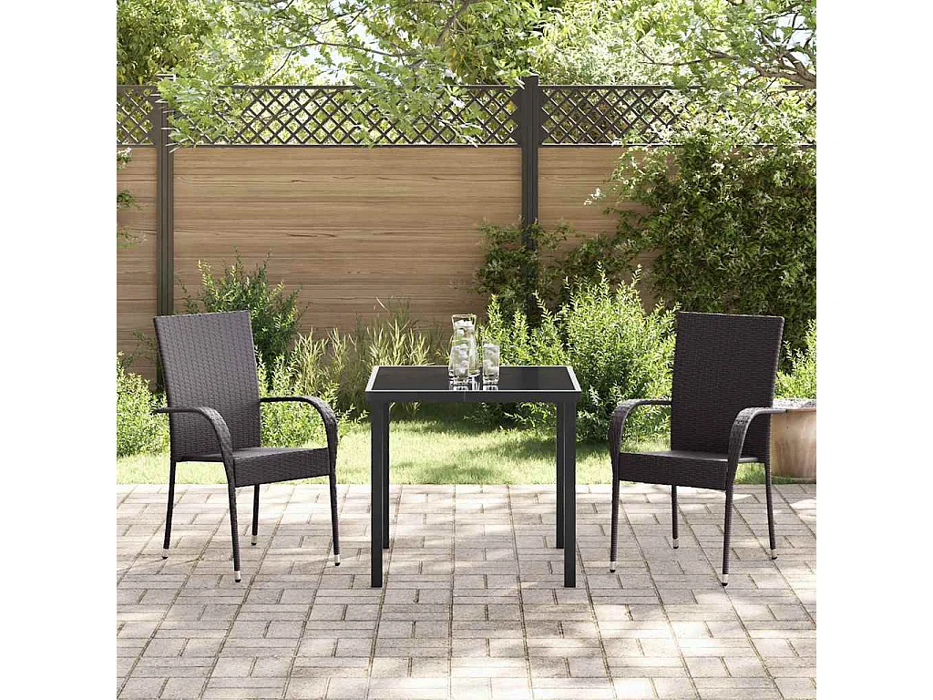 Ensemble de jardin 3 pièces en poly rattan marron
