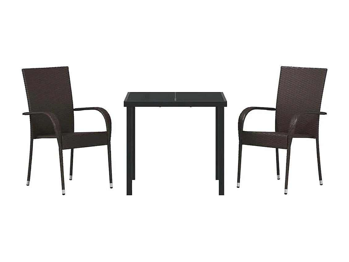 Ensemble de jardin 3 pièces en poly rattan marron