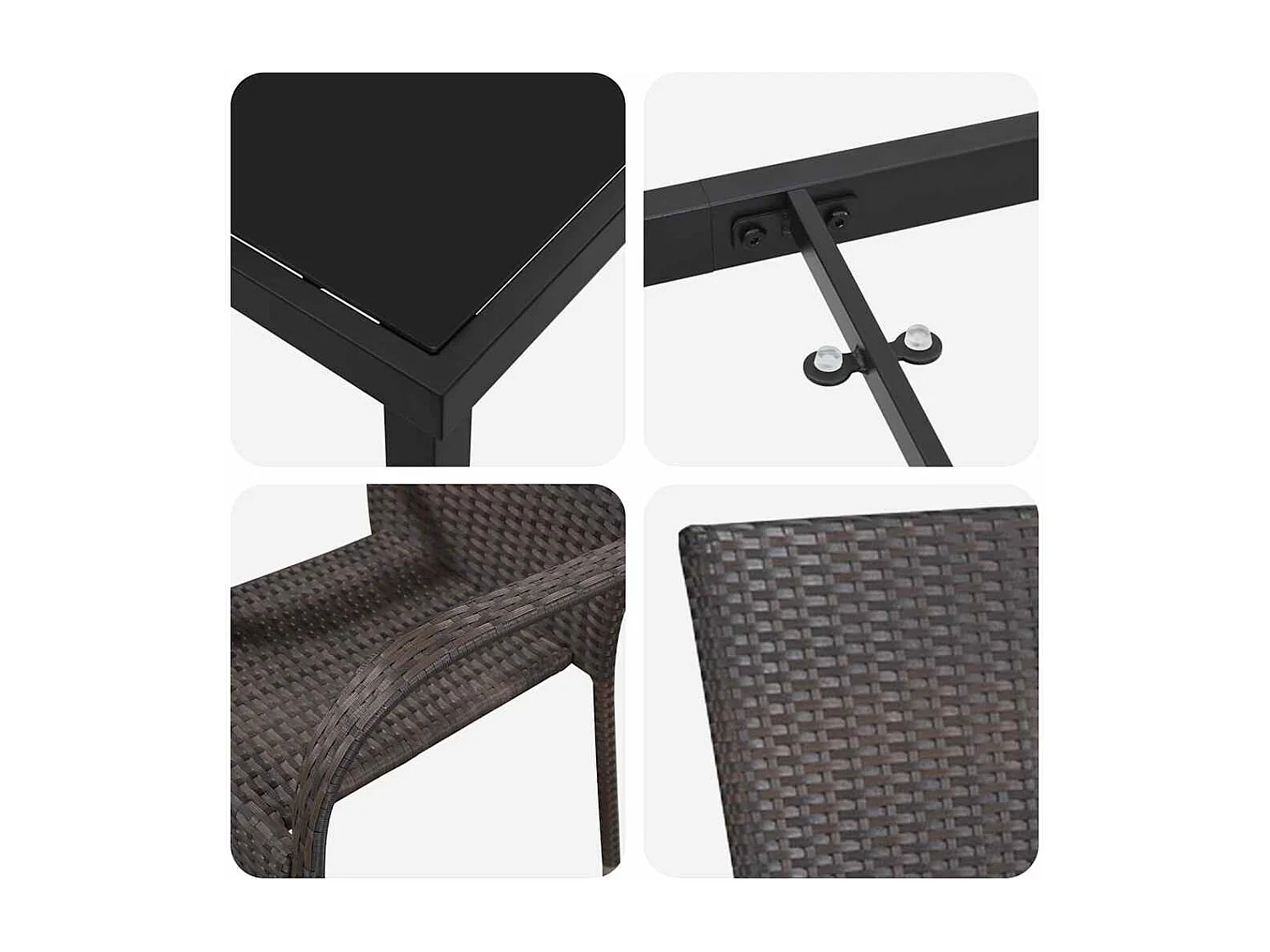 Ensemble de jardin 3 pièces en poly rattan marron