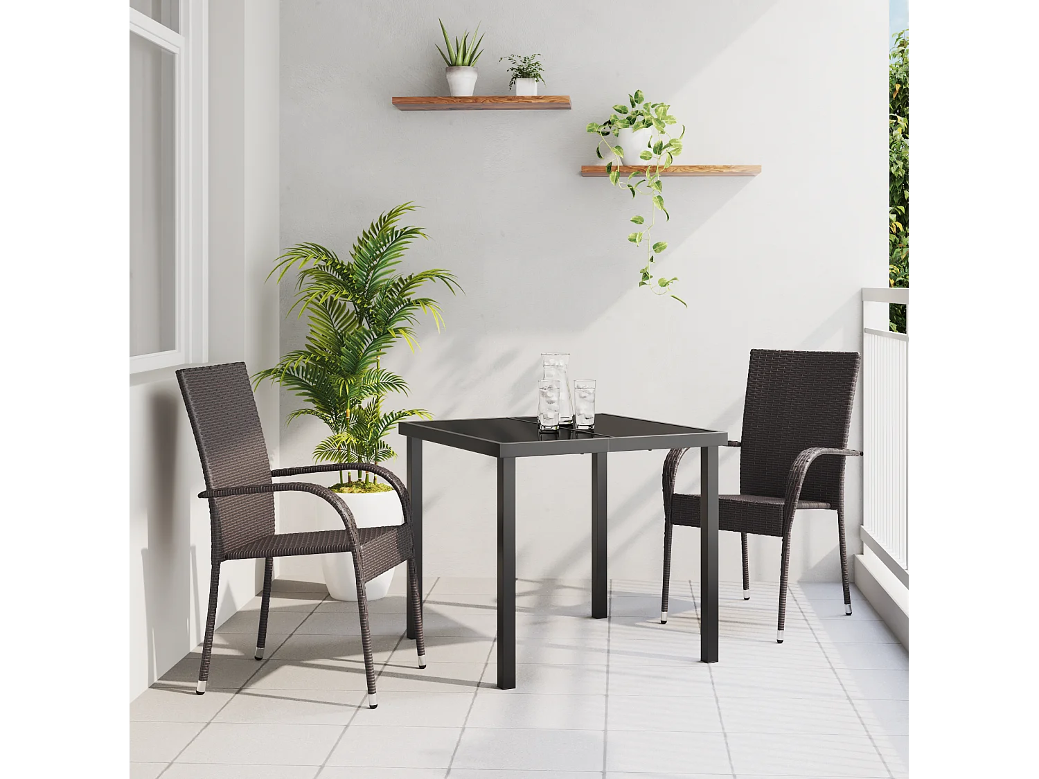 3-teiliges braunes Polyrattan-Gartenset