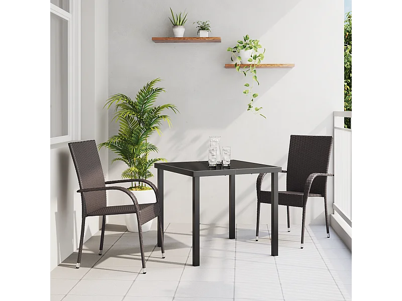 3-teiliges braunes Polyrattan-Gartenset