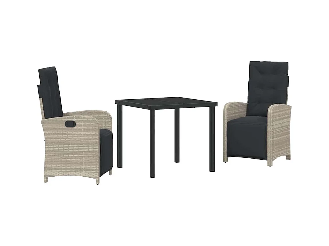 Set da pranzo da giardino 3 pezzi con cuscini in polyrattan grigio chiaro