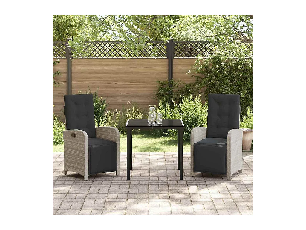 Set da pranzo da giardino 3 pezzi con cuscini in polyrattan grigio chiaro