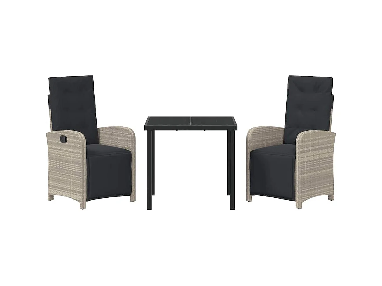 Set da pranzo da giardino 3 pezzi con cuscini in polyrattan grigio chiaro