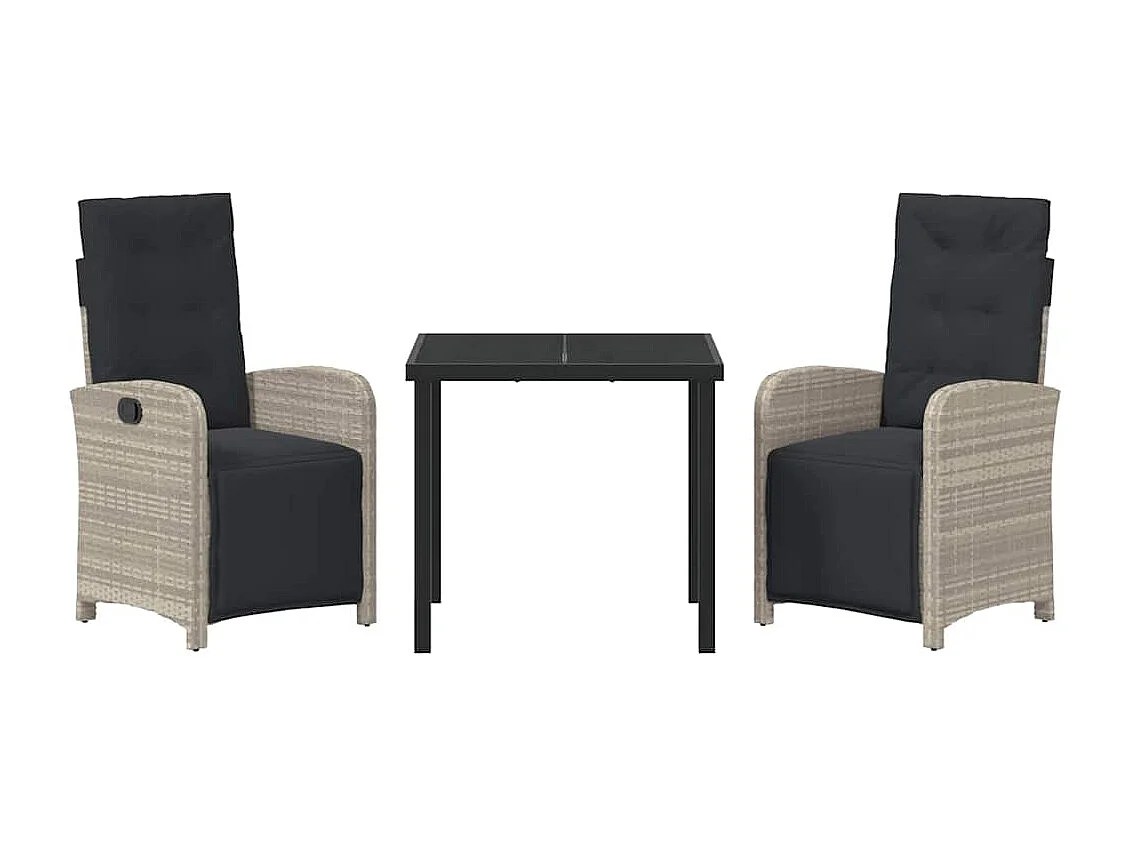 Ensemble de salle à manger de jardin 3 pièces avec coussins en rattan poly gris clair