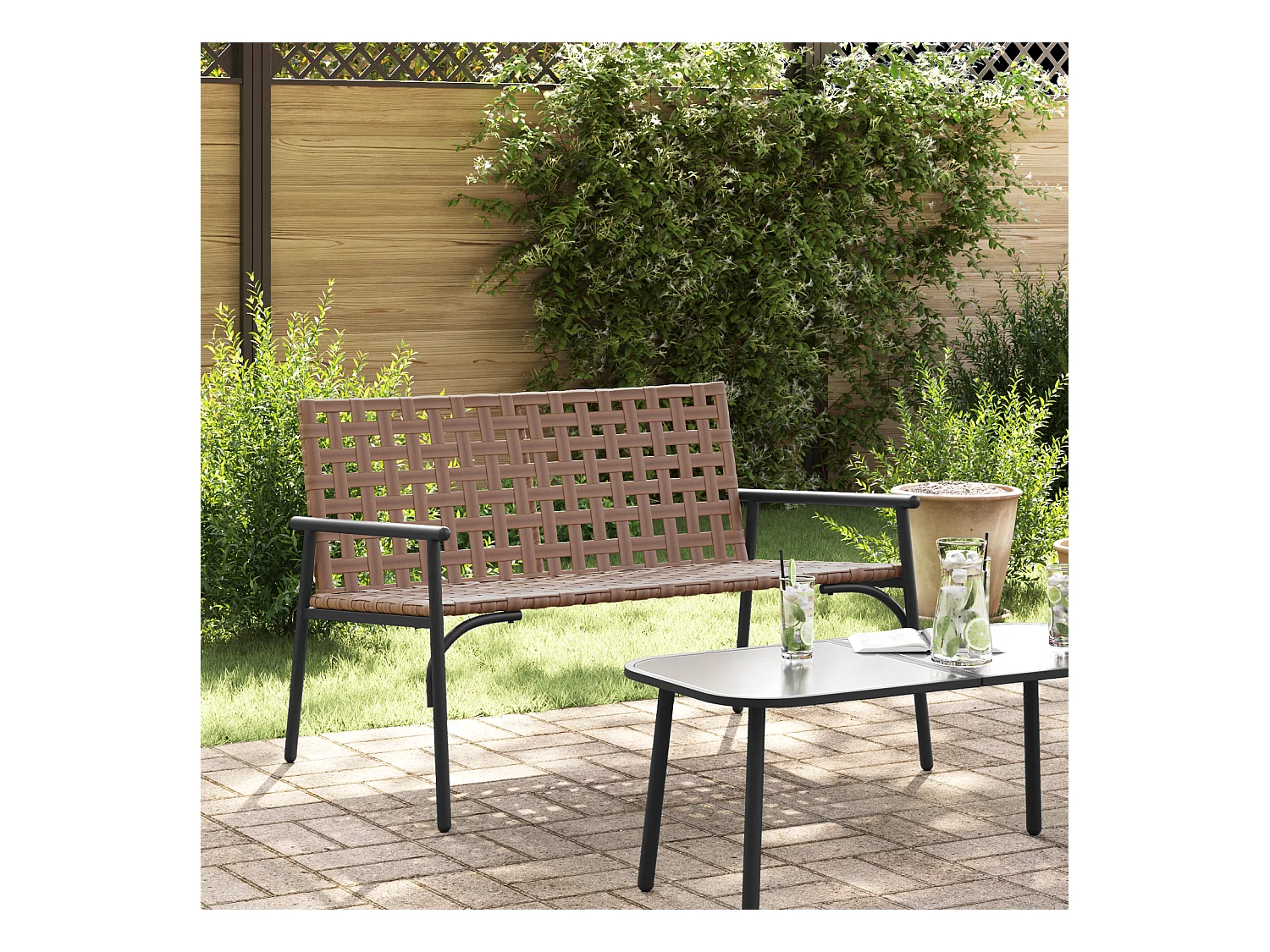 Zwarte tuinbank 113x79x75 cm van polyrotan