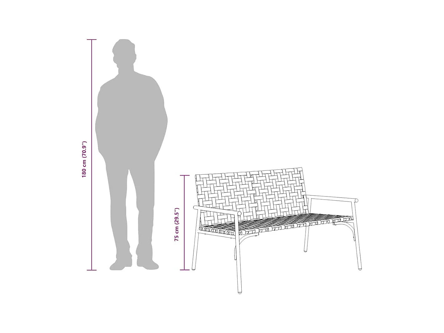 Zwarte tuinbank 113x79x75 cm van polyrotan
